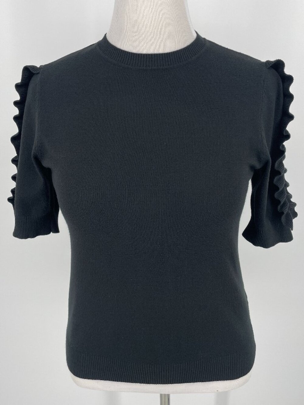 Who What Wear Black Knit Ruffle Sleeve Top Size S